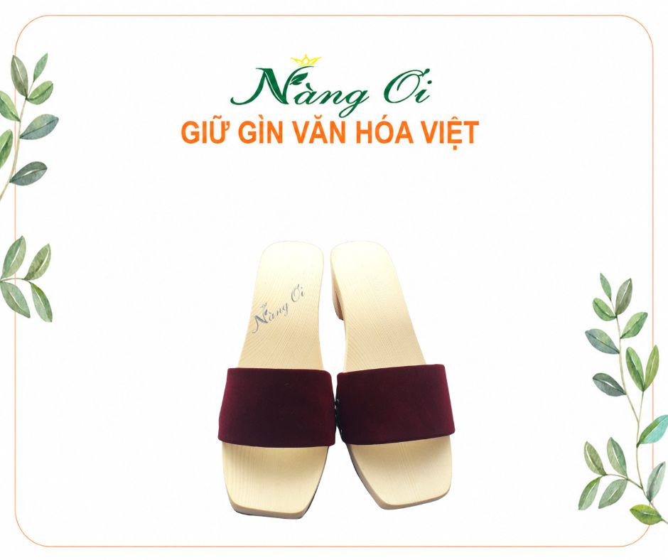 guốc gỗ thiết kế gót vuông cao 5cm dễ đi